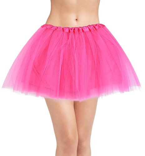 Tütü Damen Rose Rot Erwachsene Tüllrock Stretch 3 Lagen Tüll Ballettrock Karneval Kostüm Party Zubehör Urlaub Tanz Halloween Laufrock 80er Jahre Outfit Ballett Rock