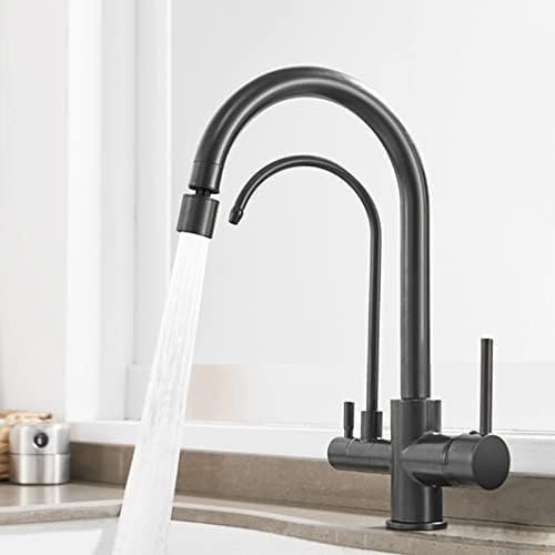 3 Way Water Filter Taps 3 in 1 Kitchen Mixer Tap with Drinking Filtered Water Outlet Kitchen Tap for Water Filter 360° Rotatable Sink Fitting Chrome Single Mode,Black,single Mode
