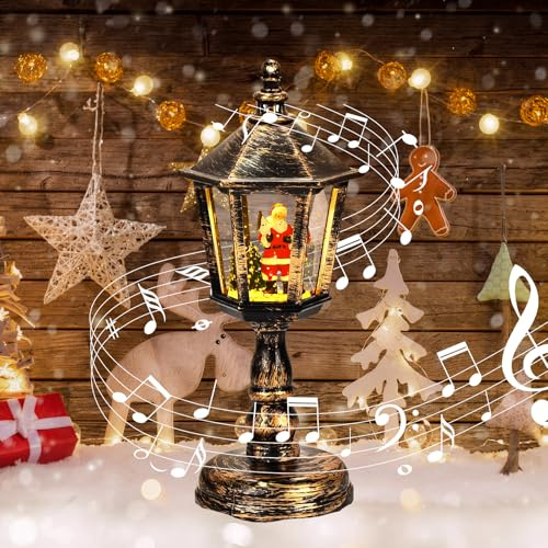 Joellfuner Weihnachts Schneekugel Laterne, Weihnachtslaterne mit Schneegestöber Musik & Licht USB/Batteriebetriebene, Schneekugel Laterne Wasserlaterne Geschenk für Weihnachtsdeko(A-Weihnachtsmann)