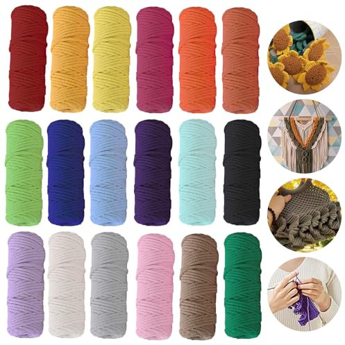 BORDEAG 18 Piezas Hilo De Macramé, 3 Mm * 30 M Hilos De Macramé, Hilo Macrame, Cuerda De Algodón para Manualidades, Manualidades, Punto, Bohemio, Decoración, Decoración para Salón, Balcón