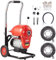 VEVOR Rohrreinigungsmaschine 120 Fuß x 6/5 Zoll, 1100 W elektrische Rohrreinigungsmaschine mit manueller Zufuhr – mit 2 Stahlkabeln, 6 Schneidern und CW/CCW-Steuerung für 4 bis 8 Rohre