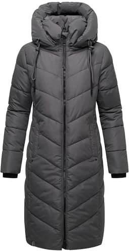 Navahoo Damen Wintermantel Warmer Langer Steppmantel mit Abnehmbarer Kapuze Sahnekatzii XIV Anthracite Gr. 5XL