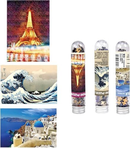LUUFAN 3er-Pack Mini-Puzzles für Erwachsene, 150 Teile, herausforderndes kleines Puzzle, 6 x 4 Zoll, Unterhaltungsspielzeug für die Inneneinrichtung (Eiffelturm, Kanagawa Surfen, Ägäis)