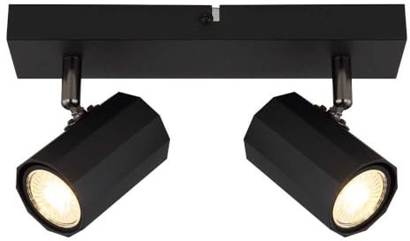 GLOBO Ceiling Spotlight 2-Bulb Moveable Spotlight Black Adjustable Scandinavian Metal Nickel 2x GU10 Sockets L x W x H 26 x 6 x 14.5 cm