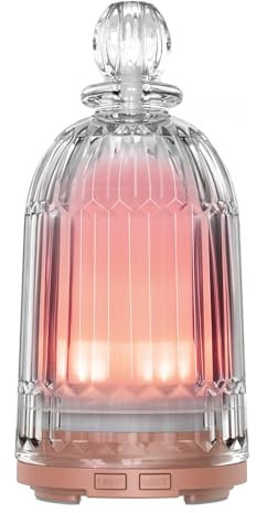 DOUDING Glass Essential Oil Diffuser, Aroma Essential Oil Diffuser for Room, Cool Mist Humidifiers with 7 Color LED Night Lights Auto-Off for Home Office Spa 120ml(Copper Base)