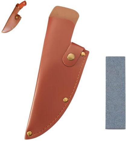 Knife Sheath Leather Knife Sheath Knife Cover Sleeve Leather Sheath Pu Leather Knife Edge Guards Leather Vertical Knife Sheaths 6 Inches with A Whetstone for Fixed Blades (Brown)