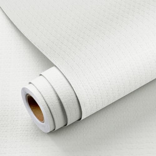 Yenhome Selbstklebend Tapete Strukturtapete Weiß Wohnzimmer 60x300cm Klebefolie Wand Wandtapete Weiss Matt Texturierte Tapete Geflochten Schlafzimmer Badezimmer Möbelaufkleber Selbstklebend Folie Weiß
