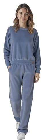 VIVISENCE Damen Trainingsanzug Set Zweiteiler Aus Velours Mit Sweatshirt Und Hose Lockerer Schnitt Rundhals Seitentaschen Elastischer Bund