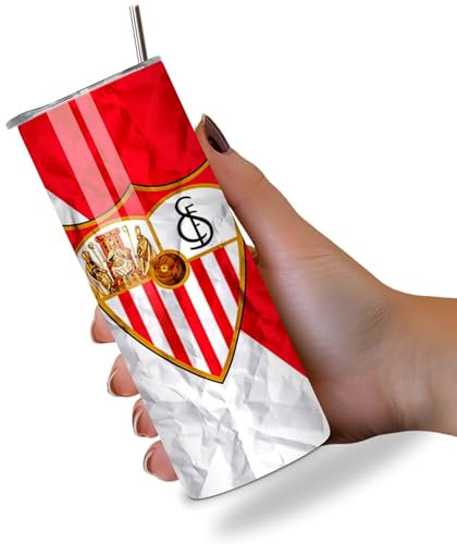 KaTunn - Botella Agua Acero Inoxidable Fútbol Personalizada - Botella Térmica Personalizada Fútbol - Termo con Pajita Personalizado - Ideal para Niños y Adultos - Regalo Fanáticos (Sevilla)