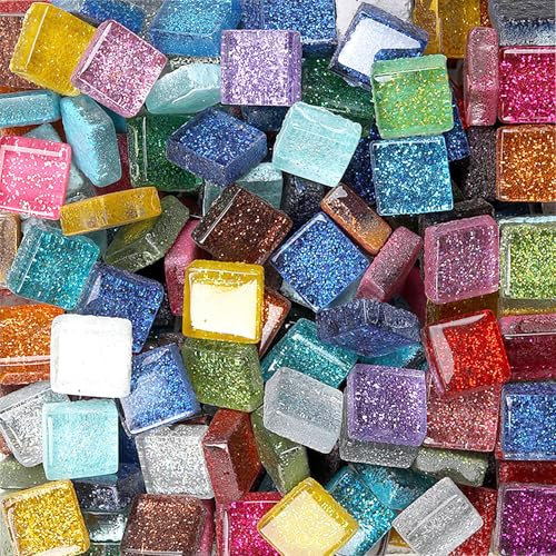 Caelura Mosaiksteine 200g, Quadratische Mosaikfliesen, Glasmosaiksteine Bastelset mit Kunststoffbox, Bunt Mosaik Steine 1x1cm, Mini Mosaik Fliesen für DIY Kunsthandwerk, Heim Deko, Blumentöpfe