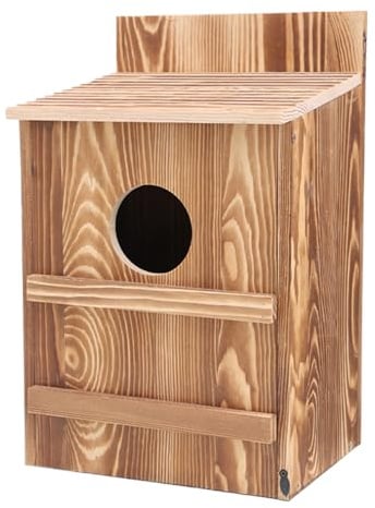 Vogelhaus Eule aus Holz – Nistkasten für den Außenbereich für Turmfalken und Vögel | Einfach zu montierender großer Unterstand mit rundem Eingang | langlebiger Hinterhof, Vogelhaus mit Schrauben für