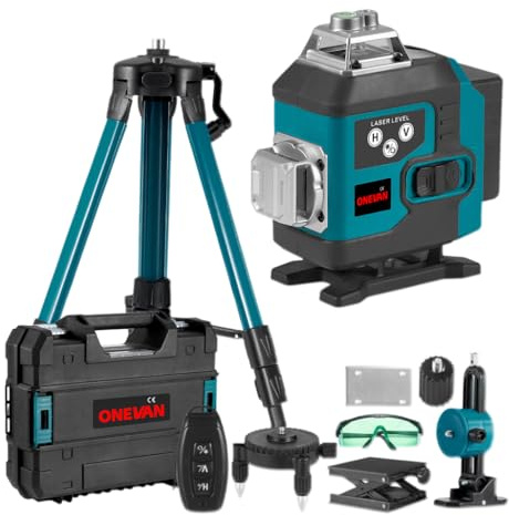 ONEVAN 16 Linien Grün Laser Wasserwaage, 25m Arbeitsbereich, IP54 Kreuzlinienlaser, Mit Handy-Steuerung, Touchscreen mit digitalem Display und automatischer Nivellierun, 2 x Batterien