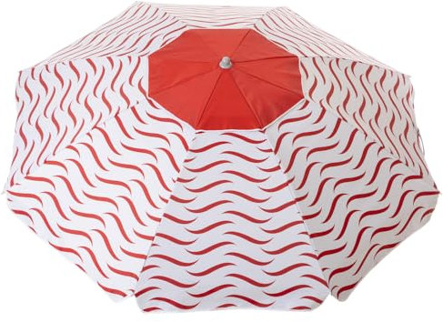 Sombrilla Playa Grande Antiviento Protección UV 50+ con Pincho (Olas Rojas, 220 cm.)