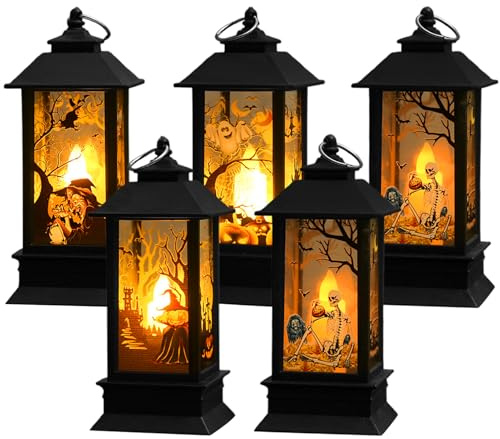 5 Stück Halloween Deko Kürbis Laterne,Halloween Laterne Outdoor mit LED Kerze,Helloween-deko Licht Herbst Draußen mit LED Kerze ,Für Innen,Außen