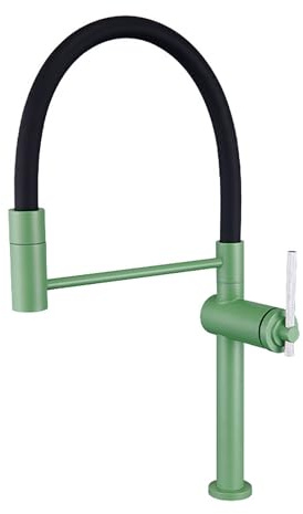 Küchenarmatur, Hoher Bogen Hochdruck Wasserhahn Küche, Spültischarmatur 360° Drehbar, Mischbatterie Küche mit 2 Wasserstrahlen, Spültischarmatur mit Soft-Touch-Schlauch (Green)