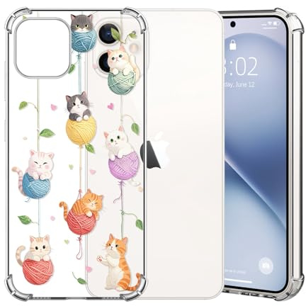 ChoosEU Clear Case for iPhone 12/12 Pro with Flower, Cat | Slim Soft TPU Silicone Phone Case, Floral Pattern Print Design for Women Girl, Shockproof Airbag Protective Transparent Cover