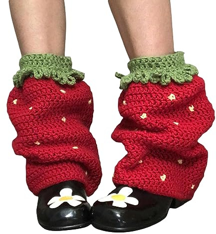 RUINIXCW Women's Y2k Kawaii Knit Leg Warmers Cute Crotchet Knitted Knee High Socks Aesthetic Boot Cuffs Cover for Streetwear