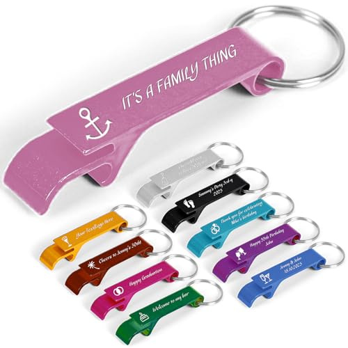 ENOMY 50 Pcs Custom Bottle Opener Keychain Bulk Personalised Aluminum Beer Bottle Opener Engraved Text & Logo Keyring for Bar Party Wedding Birthday Christmas Favours Gift