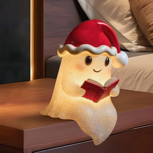 Generisch Niedliche Geister-Leselampe, Ghost Reading Book Lamp, Halloween Deko Led Geist Lampe, 3D-LED-Geister Statue Nachtlicht, Halloween Niedliche Ghost für Leser und Buchliebhaber (17cm)