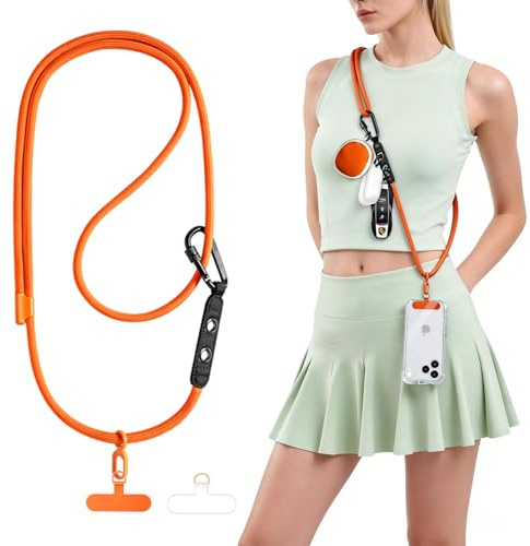 Casecret Handykette Universal Verstellbar Handyband zum Umhängen Handy Kette Lanyard Umhängeband mit 2 Patches Handyschlaufe für iPhone 17 Pro Max 16 Samsung Xiaomi Sport Reise Outdoor Alltag Orange