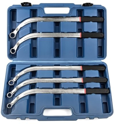 LST Ringschlüssel Satz (5-teilig) 12-Kant XXL 45° gebogen 13-15-16-17-19 mm – Rippenriemen & Keilriemen Spannrollenschlüssel 460 mm – Werkzeugsatz Zahnriemen Spannrollen Montage & Reparatur im Kasten