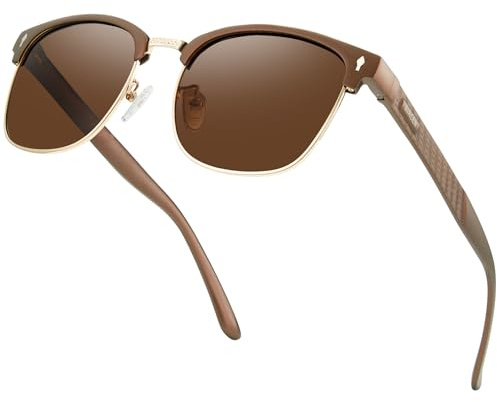 Bircenpro Classic Polarised Sunglasses for Men: UV400 Protection Sun Glasses with Al-Mg Square Frame for Driving Outdoor Brown Lens