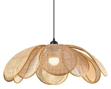 YGZPALH Lustre En Bambou D'inspiration Champêtre D'Asie Du Sud-Est, Suspension En Osier En Forme De Pétale, Luminaire Suspendu Pour Salle À Manger, Luminaires De Plafond En Rotin Naturel Rétro
