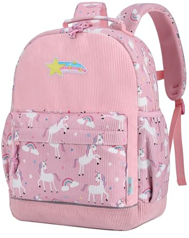 VASCHY Kinder Rucksack Cord für Mädchen 3-6 Jahre, Kinderrucksack Schulranzen Leicht Wanderrucksack Schulrucksack mit Brustgurt für Kindergarten,Kita,Reisen,Alltag,Rosa Einhorn
