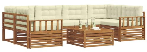 vidaXL Outdoor-Sofagarnitur mit Kissen 8 pcs Natur und Creme, Gartenmöbel, modernes Outdoor-Sofa, strapazierfähiges Set, Terrassen-Lounge und Sitzgruppe