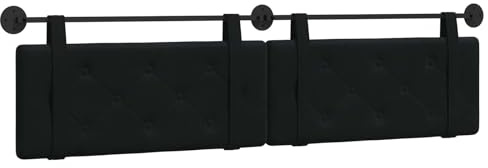 vidaXL Hängendes Kopfteil Schwarz Samt, Moderner rechteckiger Wand-Headboard aus Samt, bezogen mit Bändern, Knopfsteppung für entspannende Schlafzimmer-Deko