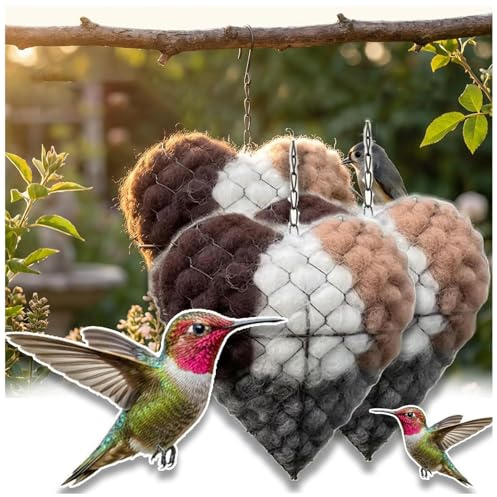 Alpaka Wolle für Vögel, Nachfüllbares Vogelhaus Nistkasten, Herz Kolibri Nistmaterialhalterung Unterschlupf, Bietet Unterschlupf Nistmaterial Für Vögel Im Winter, Garten (3 Set)