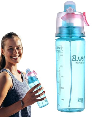 Sports Water Bottle with Spray Mist | 600ml Mist Spray Bottles | 2-in-1 & Drinking Bottles for Office Gym Running Workout Outdoor Sport