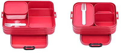 Mepal Bento Brotdose Large Take A Break - Brotdose mit Bento Box - Für 2 Sandwiches oder 4 Brotscheiben - Lunchbox für kleine Snacks & Reste - Brotdose Erwachsene Essenbox mit Fächern - Nordic Red