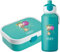 4youDesign Set: türkise Brotdose & Trinkflasche für Kinder -GIRAFFE- personalisiert mit Namen, mit Bento Box, Gabel & PopUp Flasche, Einschulung, Schule (Türkis)