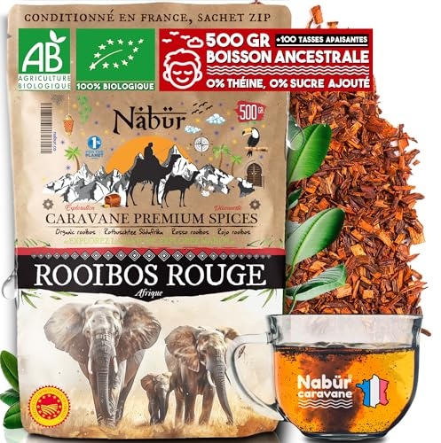 Nabür - Rooibos Tè Rosso Organico 500Gr Roibos Ricco, Delicato, Rilassante, Certificato Organico Sud Africa, 0% Teina PREZZO D'INGRESSO