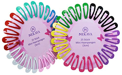 50 mini pinces à cheveux colorées Nekava déclinées 10 couleurs. Idéales pour les filles, les enfants et les dames. Les barrettes sont livrées dans un bel emballage. Petites pinces à cheveux (3cm)
