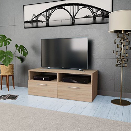 Festnight TV Schrank mit 2 Regalen und 2 Schränken Fernsehtisch TV Lowboard Tisch TV Möbel TV Schrank Spanplatte 95 x 35 x 36 cm Eiche