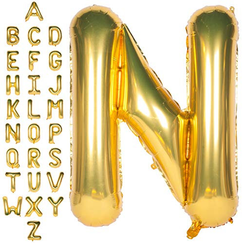 Große Mylar Folie Helium Brief Luftballons 40 Zoll Gold Luftballons Alphabet Buchstaben für Geburtstag Brautdusche Jubiläumsdekorationen(Letter N)