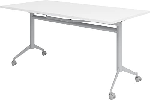 bümö Klapptisch weiß 160 x 80 cm klappbar & fahrbar, klappbarer Schreibtisch auf Rollen, Klappschreibtisch, Tisch klappbar, Klappbarer Tisch, Klapptisch Holz-Platte, Gestell aus Metall