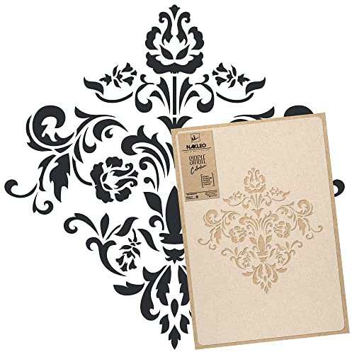NAKLEO Große Malschablonen 43x64 cm, Damast Ornament Orient Muster, Wiederverwendbare Kunststoff Wandschablone, Dekoration DIY Handwerk, Holz Wand Stoff Stein
