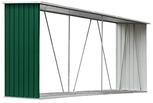 vidaXL Abri de Stockage de Bois Abri de Chauffage de Bois Abri de Jardin Rangement Extérieur Durable Acier Galvanisé 330x84x152 cm Vert