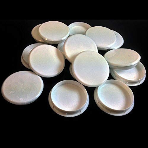 4, White Plastic Hinge Hole Cover Caps - 35mm - Kitchen Cabinets/Cupboard Doors