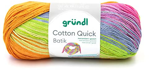 Gründl Wolle Cotton Quick Batik Strickgarn/Häkelgarn (Garn mit Farbverlauf aus 100% Baumwolle, OEKO-TEX zertifiziert, 100 g / 260 m, Nadelstärke: 3-4, 1 x 100 g), orange-grün-blau-violett