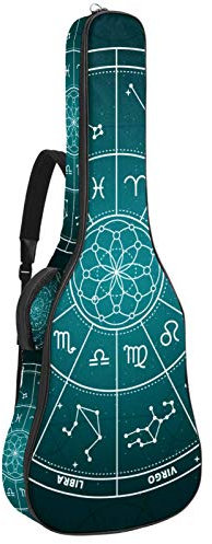 Custodia per chitarra impermeabile, con cerniera, morbida, per basso, acustica e classica, borsa per chitarra elettrica folk, con ruota dello zodiaco verde, Multicolore, Classico