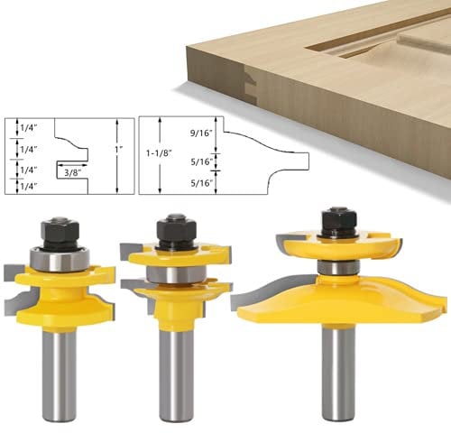 APLUS Raised Panel Door Making Hartmetall-Fräser-Bit-Set mit Rückenschneider mit 1/2-Zoll-Schaft, 3-teilig