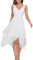 Ever-Pretty Robe de Soirée Asymétrique au Genou Femme Double Col-V sans Manche en Dentelle Mousseline de Soie Blanc 48