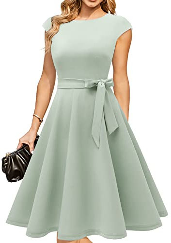 DRESSTELLS Robe Cocktail Mariage Vintage Robe Casual Femme Robe baptême col Rond Manches Courtes LightGreen M