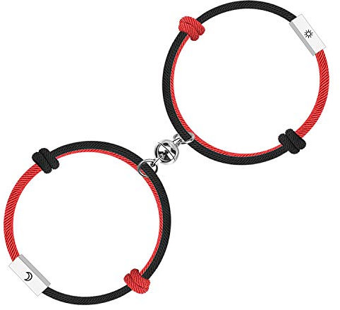Free space - Conjunto de pulsera para parejas magnéticas personalizadas, cuerda a mano de atracción mutua para 2 pulseras a juego trenzadas votos de amor eterno, One Size, cuerda de cera
