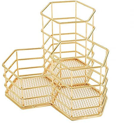 DONGKER Stifthalter, Hexagon Stifteköcher, 3 Fächer, Schreibtisch Organizer, Metall Stiftehalter für Büro, Schule und Haushalt