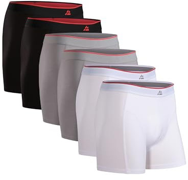 DANISH ENDURANCE Boxer Bambou Homme, Calecon Homme Ultra Doux et Respirant, Lot de 6, MC (2X Noir, 2X Gris, 2X Blanc), M